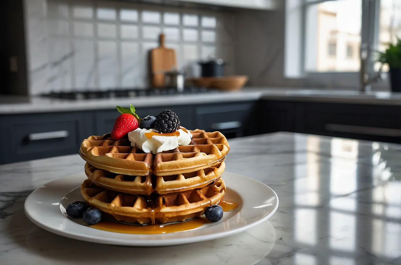 Waffles with a golden crunch, perfect for a sweet or savory topping.