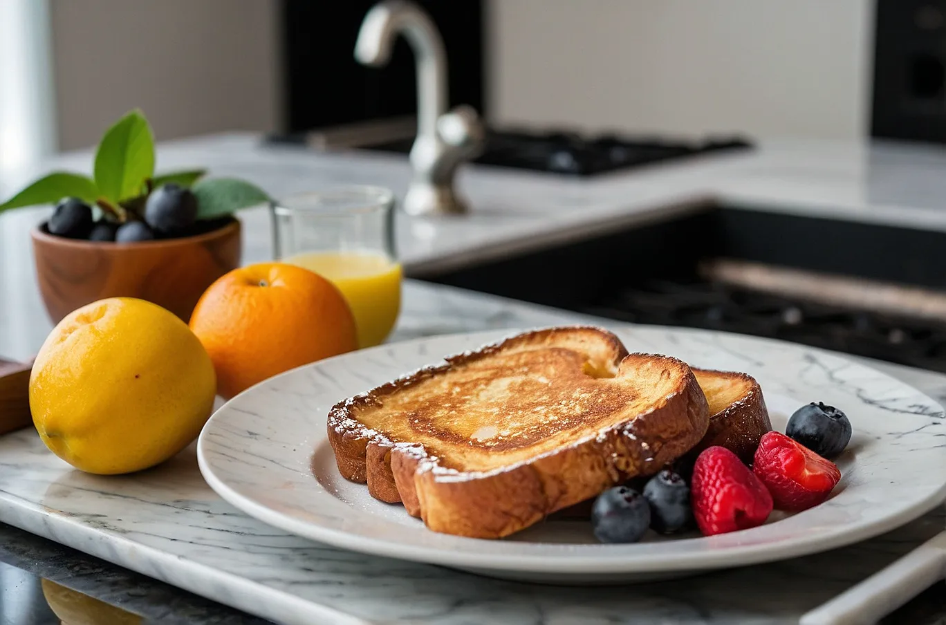 Warm, golden-brown French toast, perfect with syrup or fresh fruit.