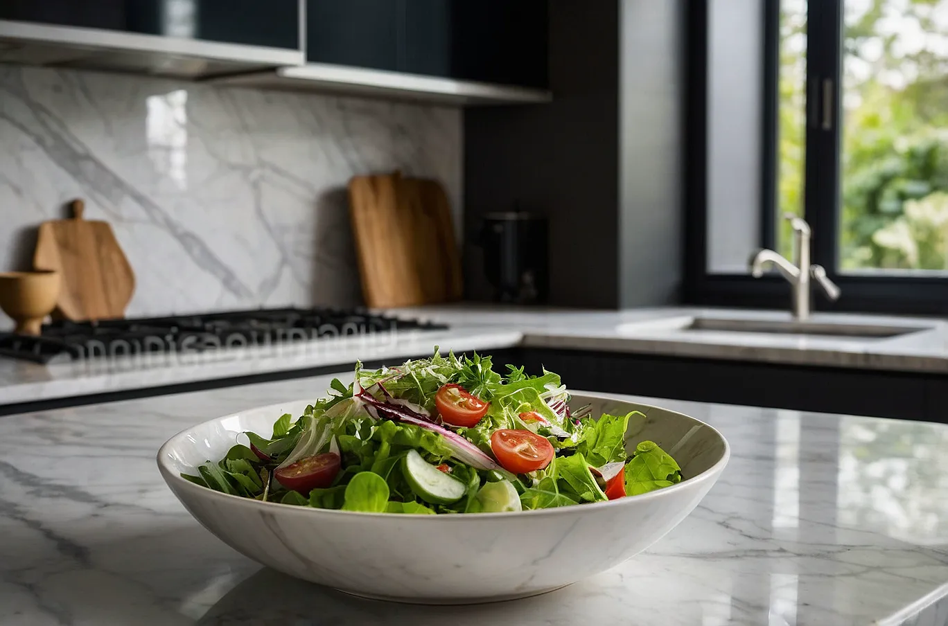 Salad with fresh, crisp ingredients and light, natural flavor.