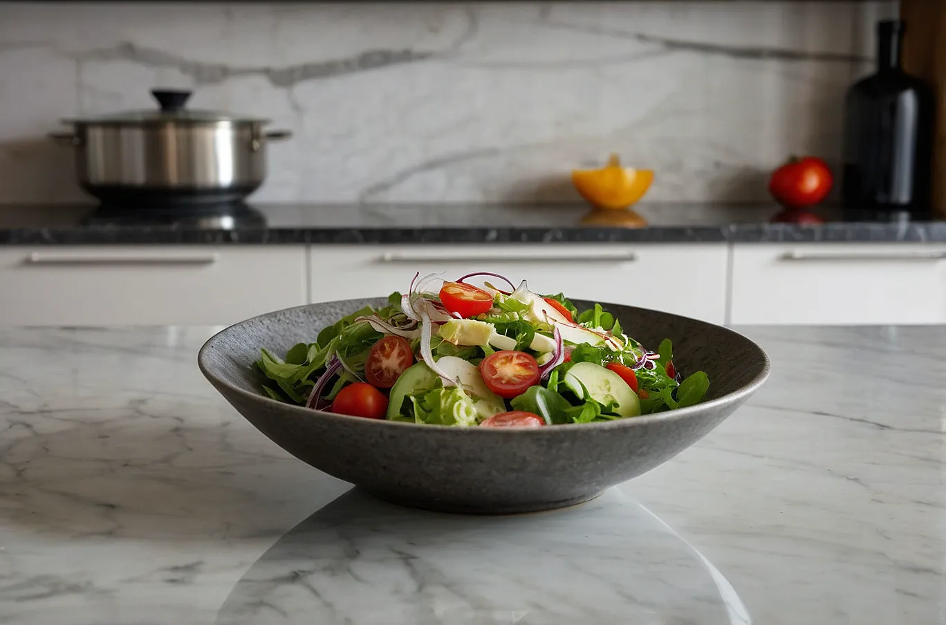 Salad with fresh, crisp ingredients and light, natural flavor.