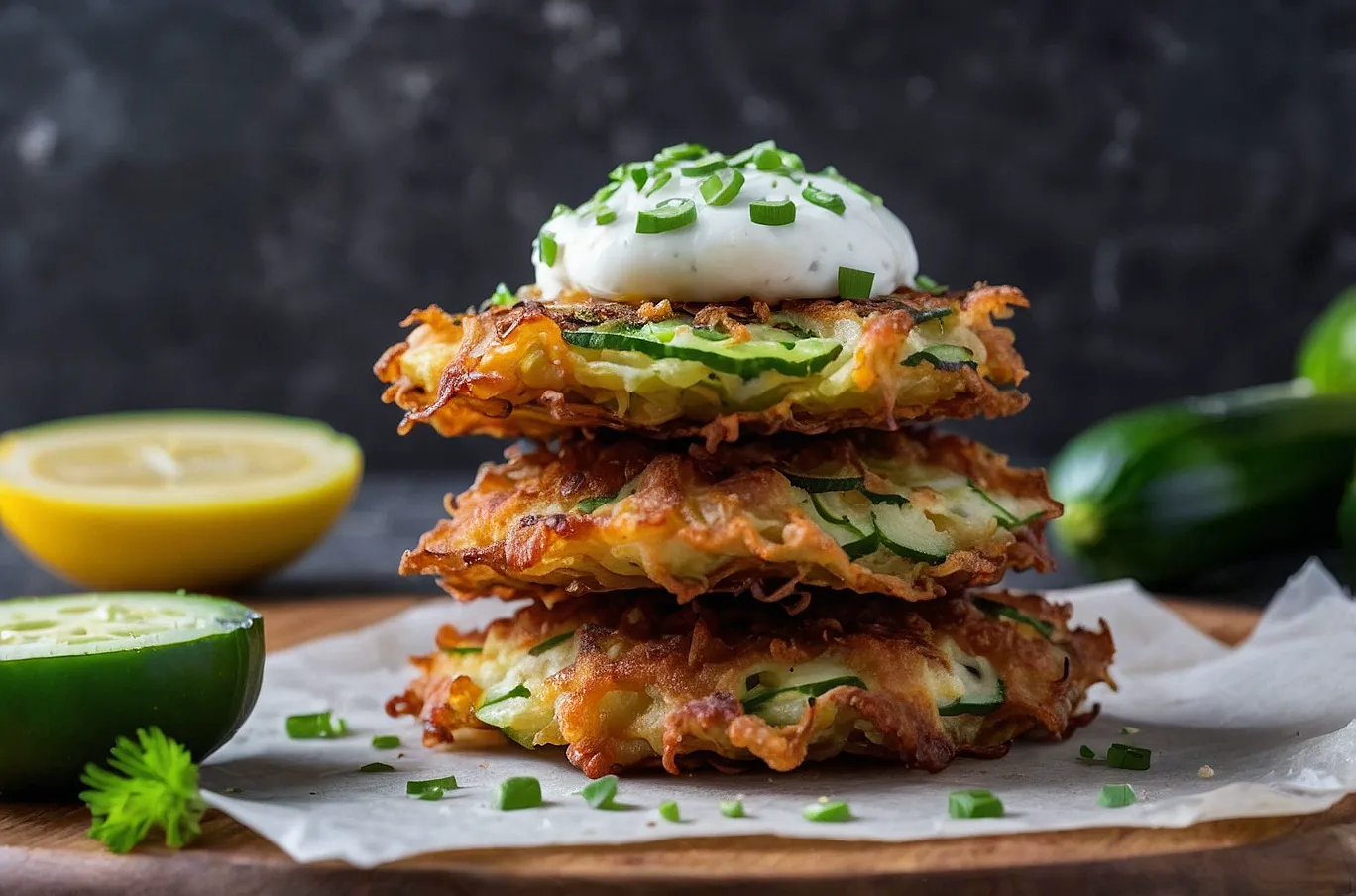 Crispy, golden fritters with melted cheese and zucchini.