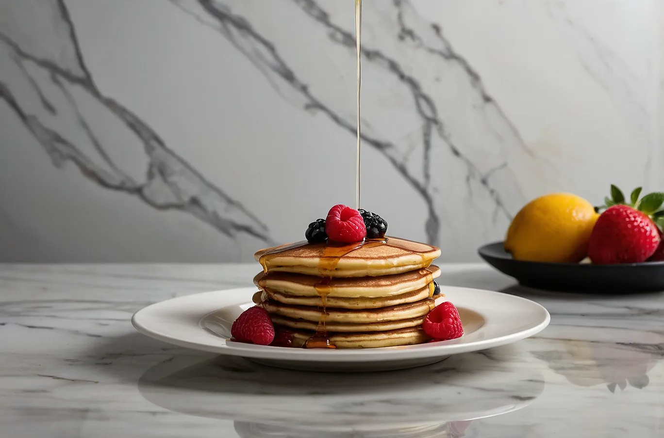 Pancakes stacked high, soft and fluffy with a hint of sweetness.
