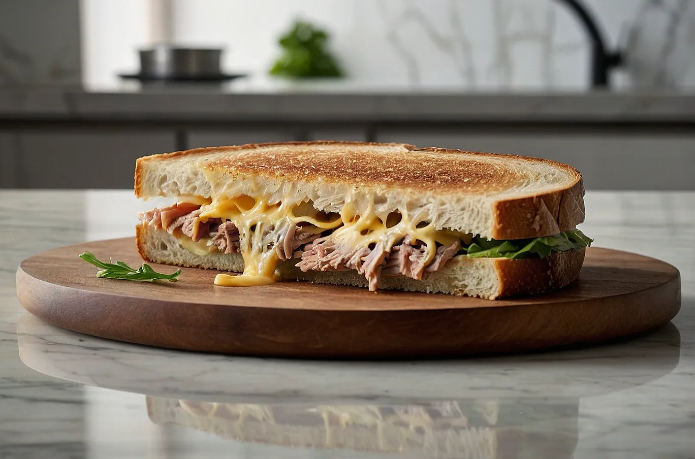 Tuna sandwich with cheese and veggies.