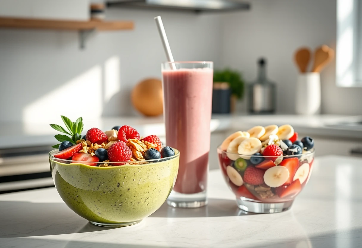 Variety of grab-and-go busy mom-friendly lunch recipes like colorful wraps and healthy salads, neatly packed for convenience on a kitchen island, emphasizing time-saving meals