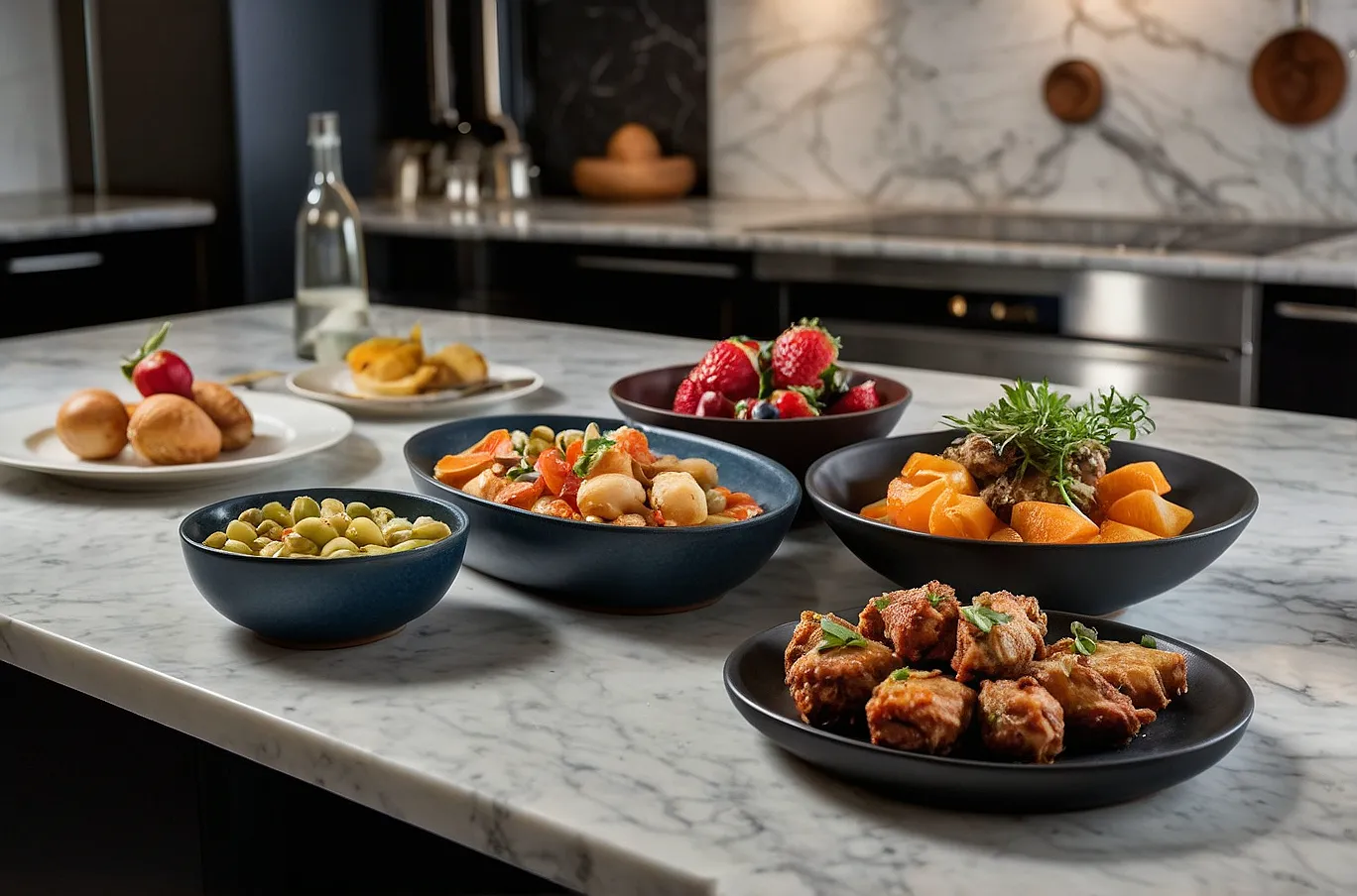 A tray with a variety of different foods, offering a mix of flavors and textures.