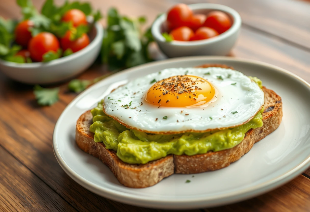 A creative and delicious breakfast option, featuring a vibrant, healthy meal designed to be fast and filling for busy mothers. It showcases fresh ingredients and a balanced approach.