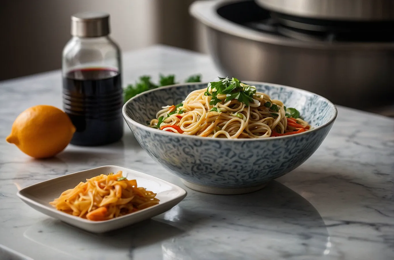 Noodle dish served in a bowl, warm and full of savory flavor.