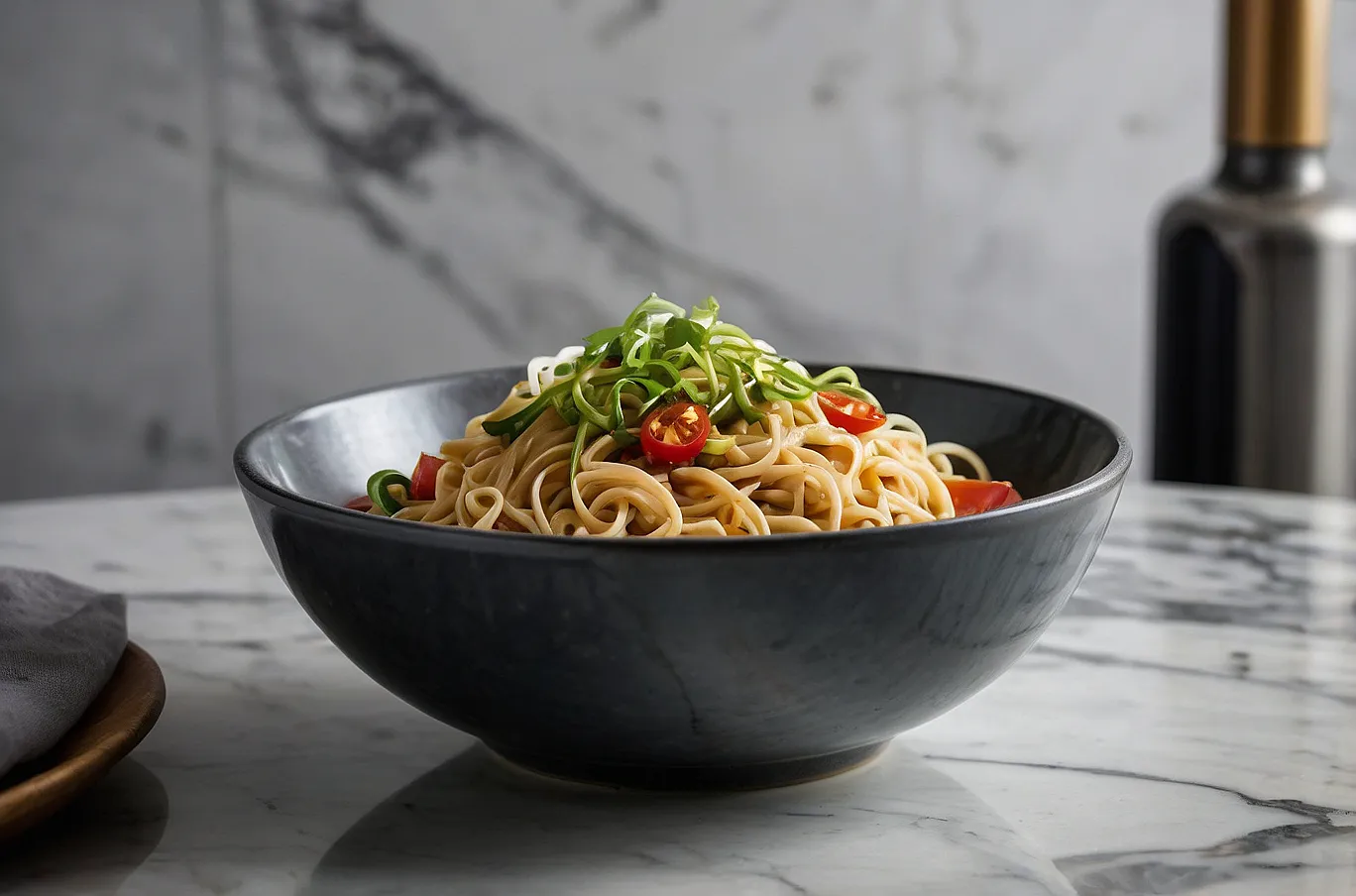 Noodle dish served in a bowl, warm and full of savory flavor.