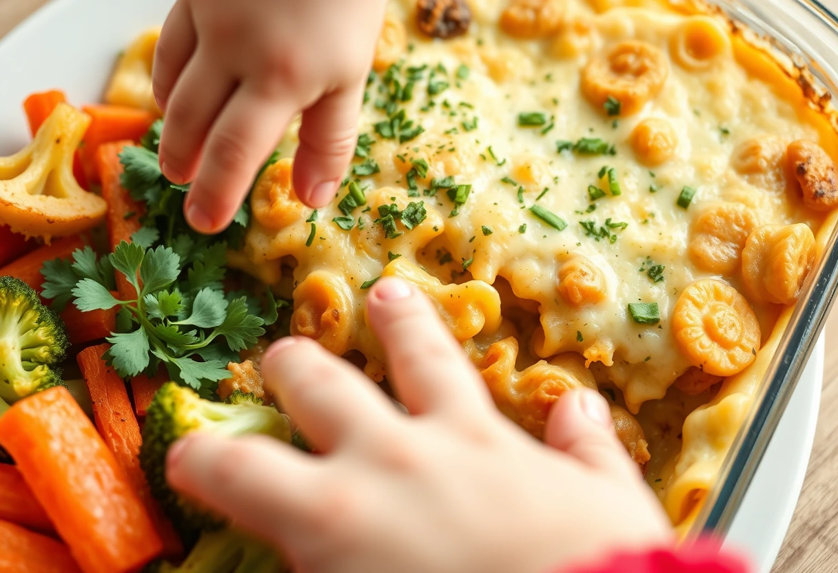 A beautifully plated quick and easy frozen dinner, enhanced with fresh herbs and a side of roasted vegetables, demonstrating how to customize frozen meals for picky eaters to love.