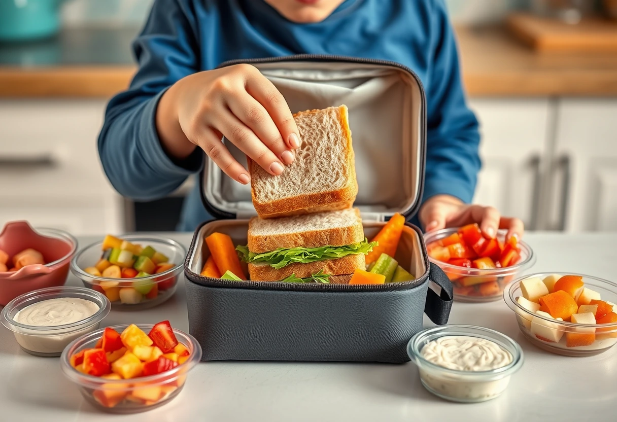 An open lunchbox filled with quick and healthy lunches kids will actually eat, showcasing a vibrant array of fruits and vegetables alongside whole-grain crackers and cheese.