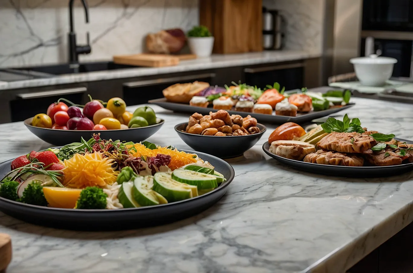 A tray with a variety of different foods, offering a mix of flavors and textures.